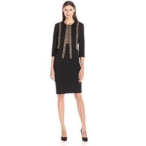 Danny and Nicoles 8 black cheetah animal print trim pencil dress with jacket - p
